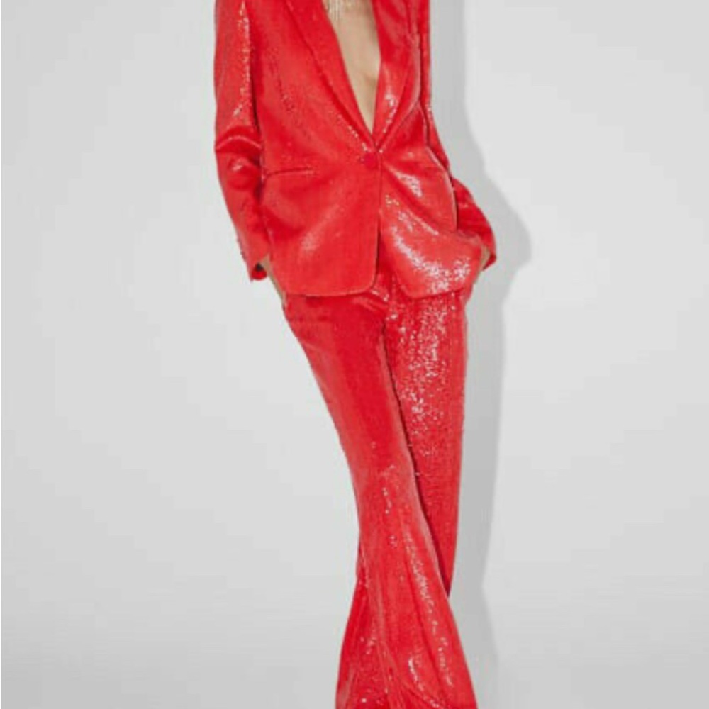 Zara Bloggers favorite full red sequin suit -see size - Picture 2 of 10